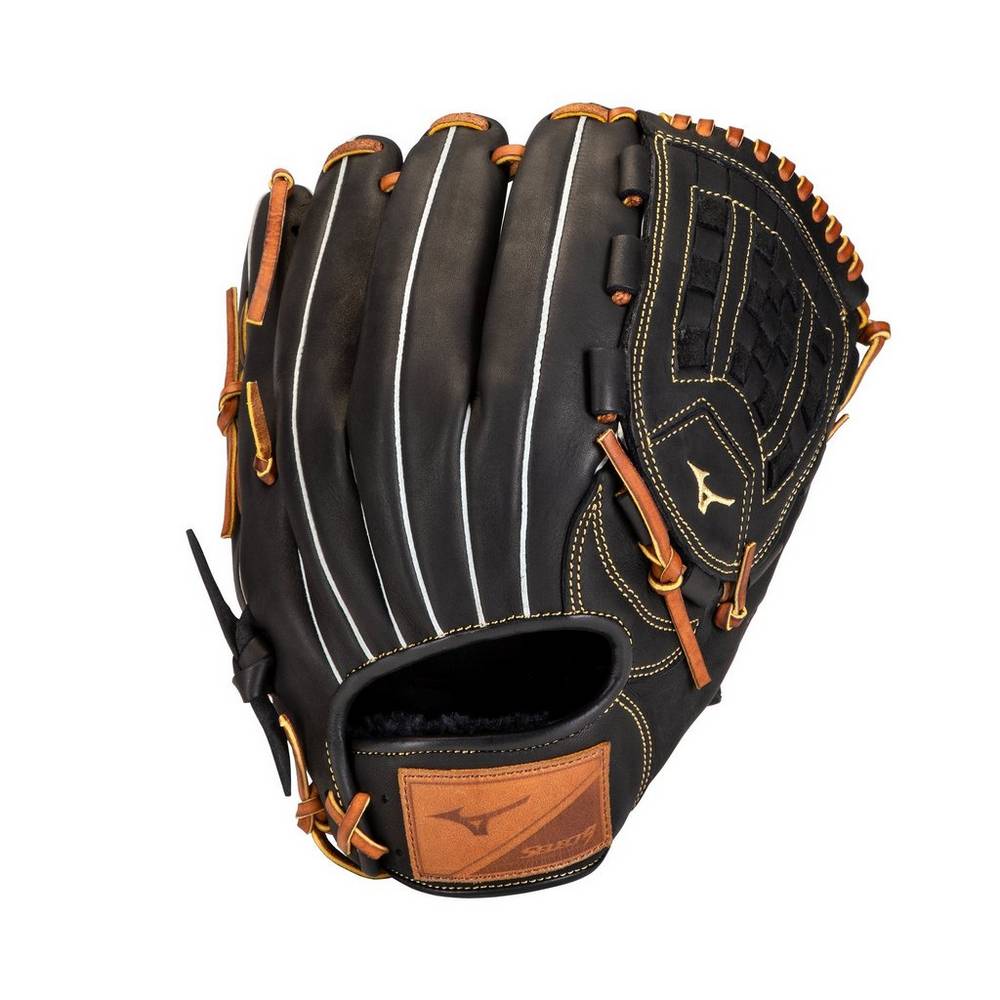 Panske Rukavice Mizuno Select 9 Pitcher 12" Baseball Čierne/Hnede Vypredaj RNIC30491